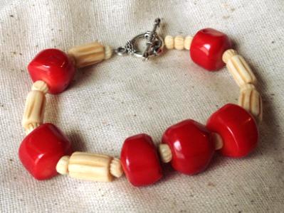 Coral and Bone Bracelet